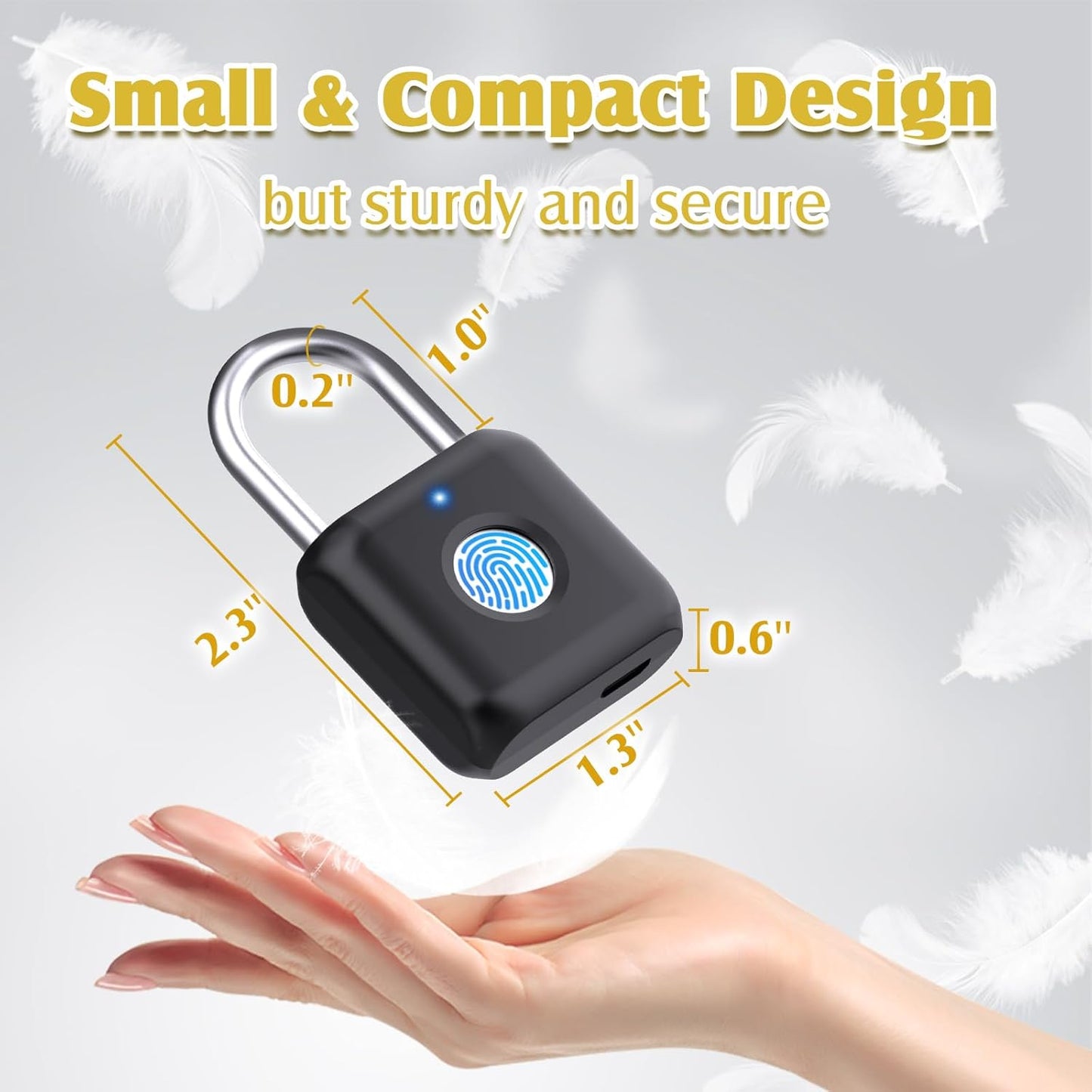 Fingerprint Padlock,  Smart Padlock, Locker Lock, Fingerprint Lock with APP Unlock, USB Rechargeable, Suitable for Gym Locker, Door(Black)