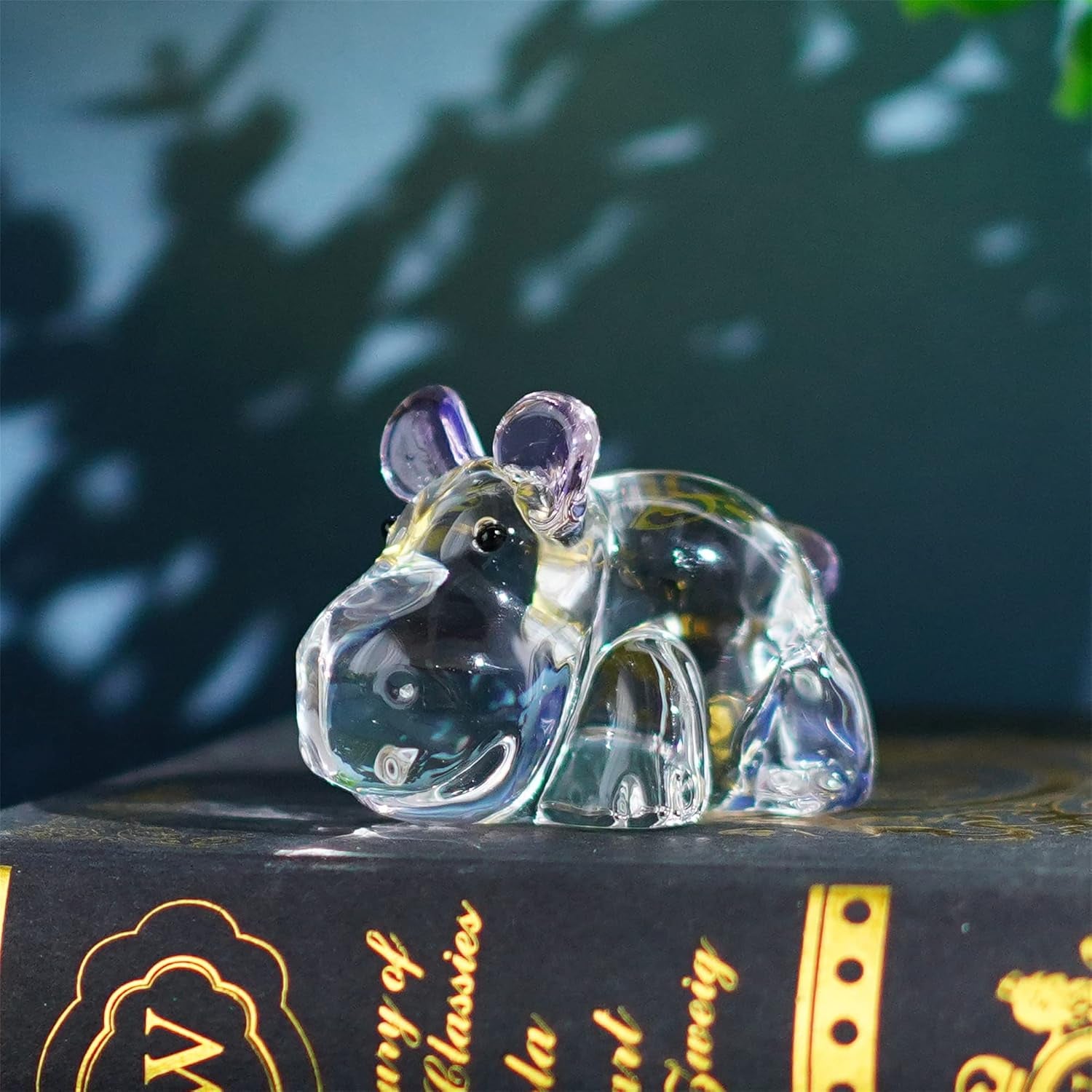 2.8Inch Crystal Hippo Figurines Collectibles Gift for Mom from Daughter Art Glass Hippopotamus Statue Animal Paperweight Ornament for Table Home Decoration