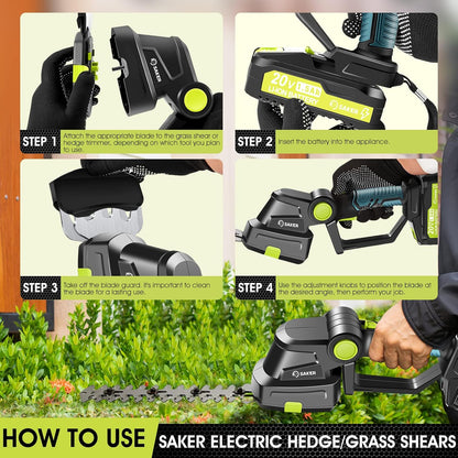 Cordless Hedge Trimmer-20V Electric Shrub Trimmer Grass Shears Handheld Grass Cutter, Hedge Shear with 2 PCS Rechargeable Battery and Charger for Garden, Lawn