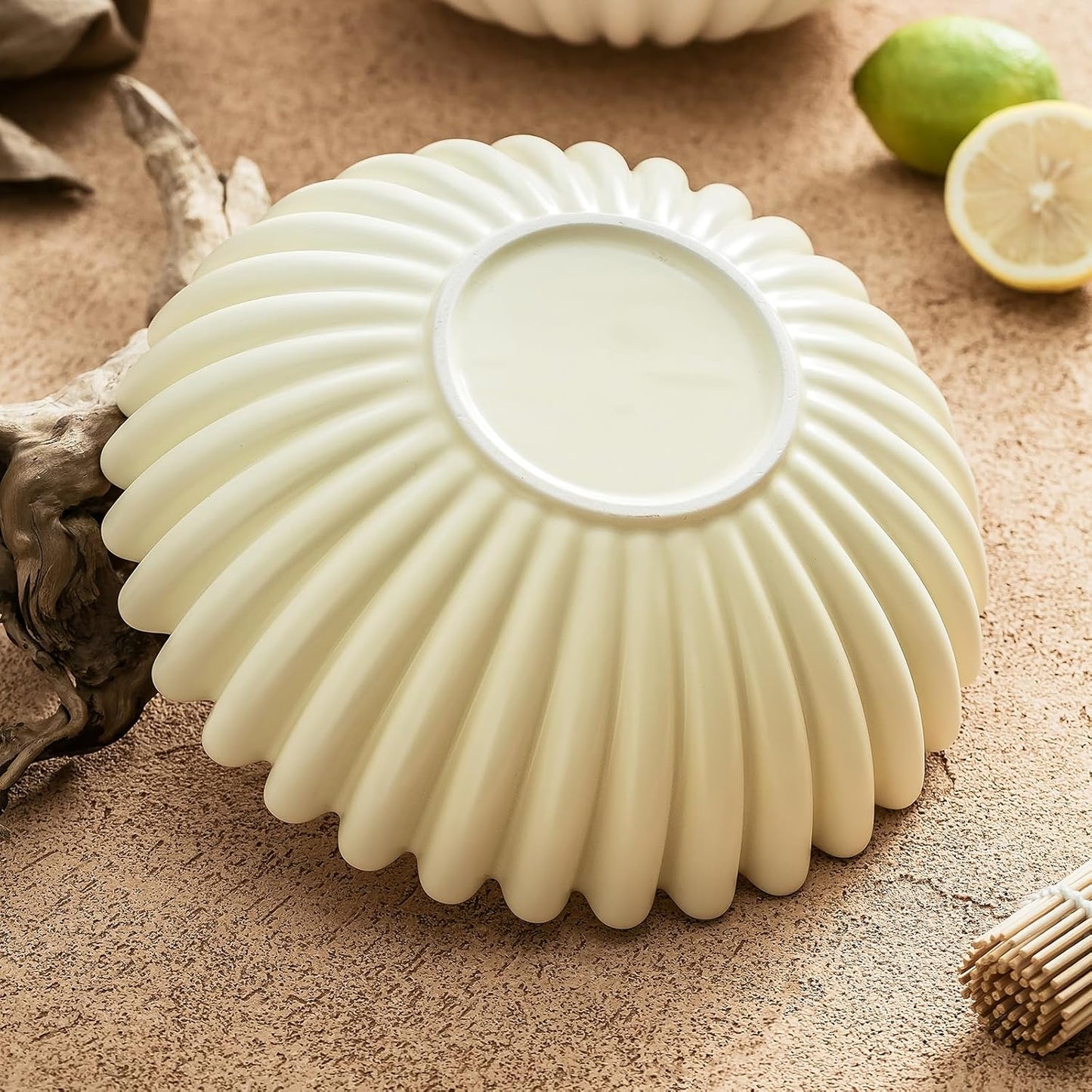 Large Decorative Bowl, White Ceramic Fruit Bowl for Kitchen Counter, Key Bowls for Entryway Table, Modern Coffee Table Home Decor, Scalloped Handmade Artwork