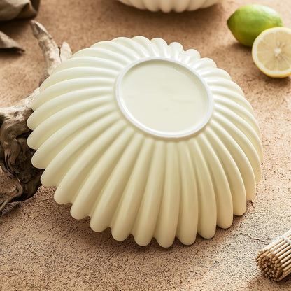 Large Decorative Bowl, White Ceramic Fruit Bowl for Kitchen Counter, Key Bowls for Entryway Table, Modern Coffee Table Home Decor, Scalloped Handmade Artwork