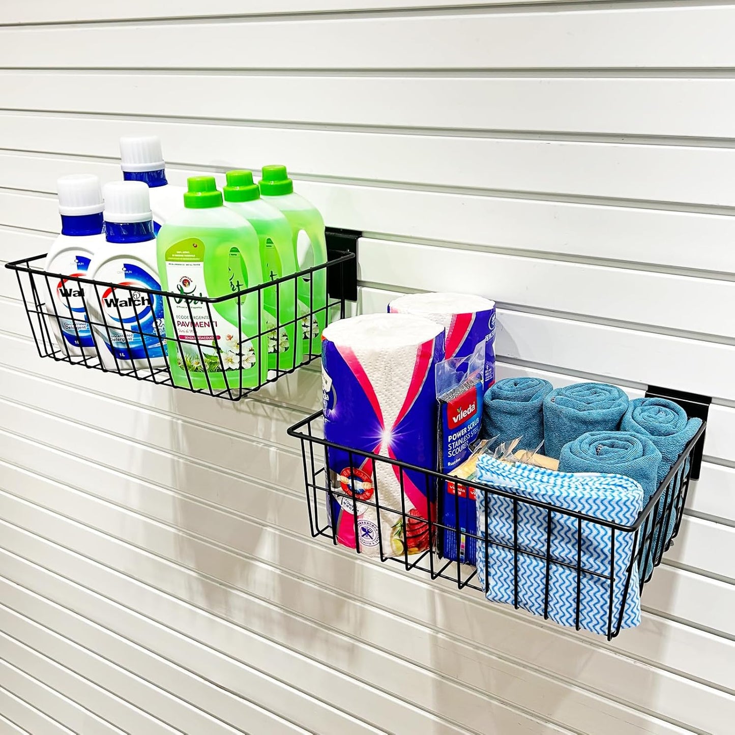 Slatwall Baskets 15 Inch, Large Slatwall Wire Baskets, Heavy-Duty Slat Wall Hanging Bins for Garage, Shops, Rooms, 2 Pack