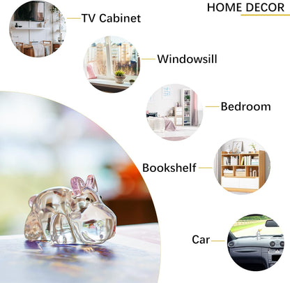 2.8Inch Crystal Hippo Figurines Collectibles Gift for Mom from Daughter Art Glass Hippopotamus Statue Animal Paperweight Ornament for Table Home Decoration