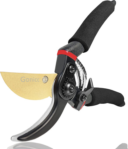 8" Professional Premium Titanium Bypass Pruning Shears (GPPS-1003), Hand Pruners, Garden Clippers.