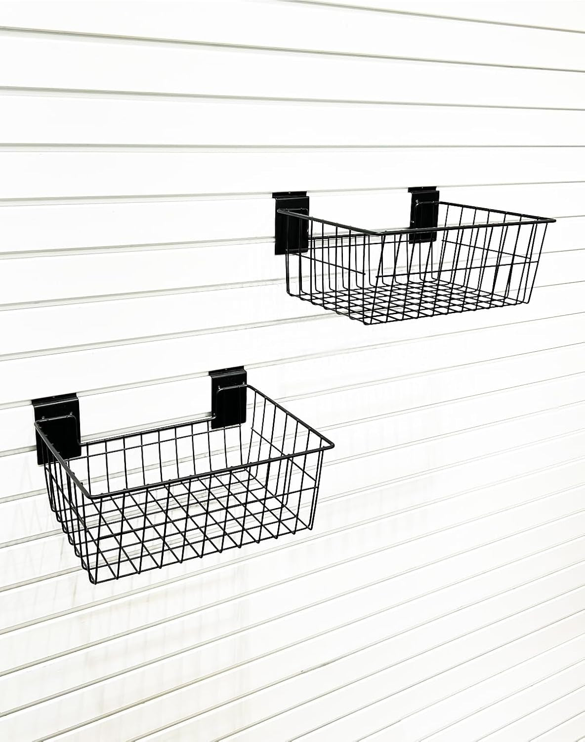 Slatwall Baskets 15 Inch, Large Slatwall Wire Baskets, Heavy-Duty Slat Wall Hanging Bins for Garage, Shops, Rooms, 2 Pack