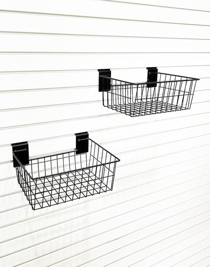 Slatwall Baskets 15 Inch, Large Slatwall Wire Baskets, Heavy-Duty Slat Wall Hanging Bins for Garage, Shops, Rooms, 2 Pack