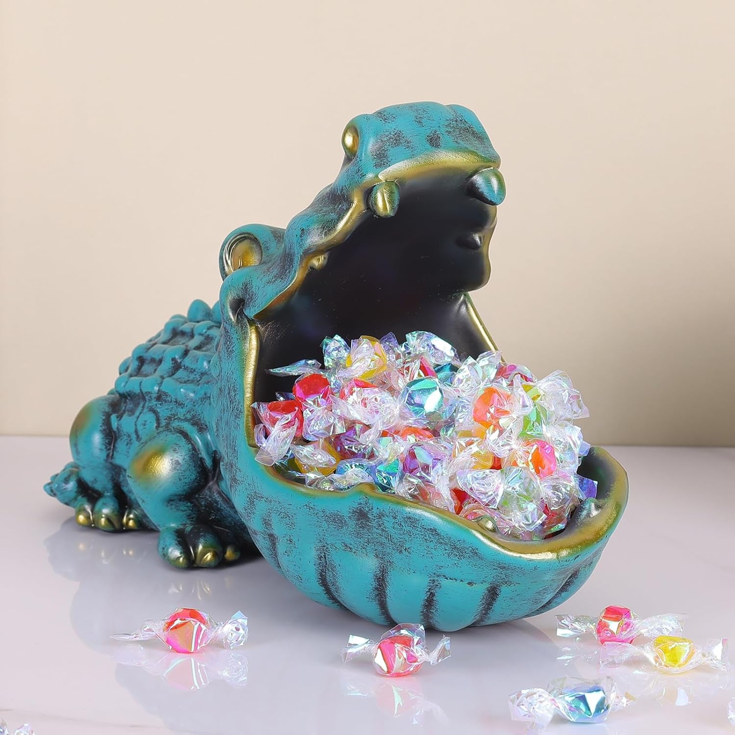 Alligator Statue Home Decorative Candy Bowl Resin Alligator Figurine Sculpture Table Art Decoration Sundries Key Container Storage Box (Alligator-Green)
