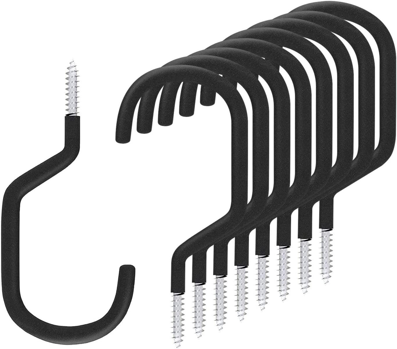 8 Pack Bike Hanger Storage Hook Rack, Rubber Coated Heavy Duty Large Screw in Ceiling Hooks for Garage Wall and Ceiling Bicycle Storage, Utility Tool Hanger (Black)