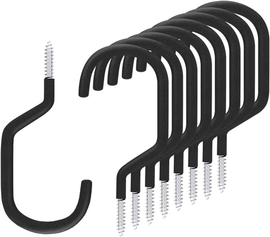 8 Pack Bike Hanger Storage Hook Rack, Rubber Coated Heavy Duty Large Screw in Ceiling Hooks for Garage Wall and Ceiling Bicycle Storage, Utility Tool Hanger (Black)
