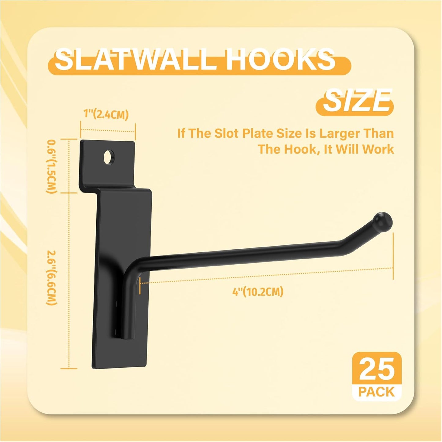 Black Slatwall Hooks 4 Inch, 25PC, Heavy Duty, Slat Wall Hanging Hooks, Display Hooks for Retail, Slatwall Accessories