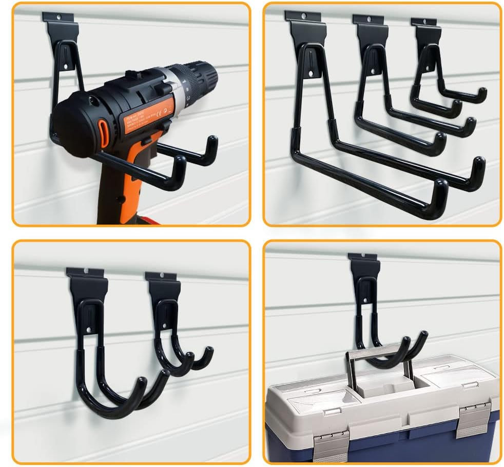 Slatwall Hooks, Slat Wall Accessories Multi Size Garage Hooks Storage Utility Hanging Hooks Wall Mount Tool Holder for Ladder Garden Tools (14 Pack, Black)