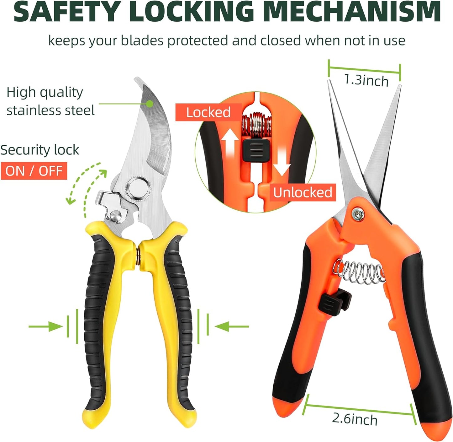 3 Pack Garden Pruning Shears, Stainless Steel Shears, Gardening Shears, Scissors, Garden Clippers, Pruning Snips, Pruning Shears for Gardening Tools