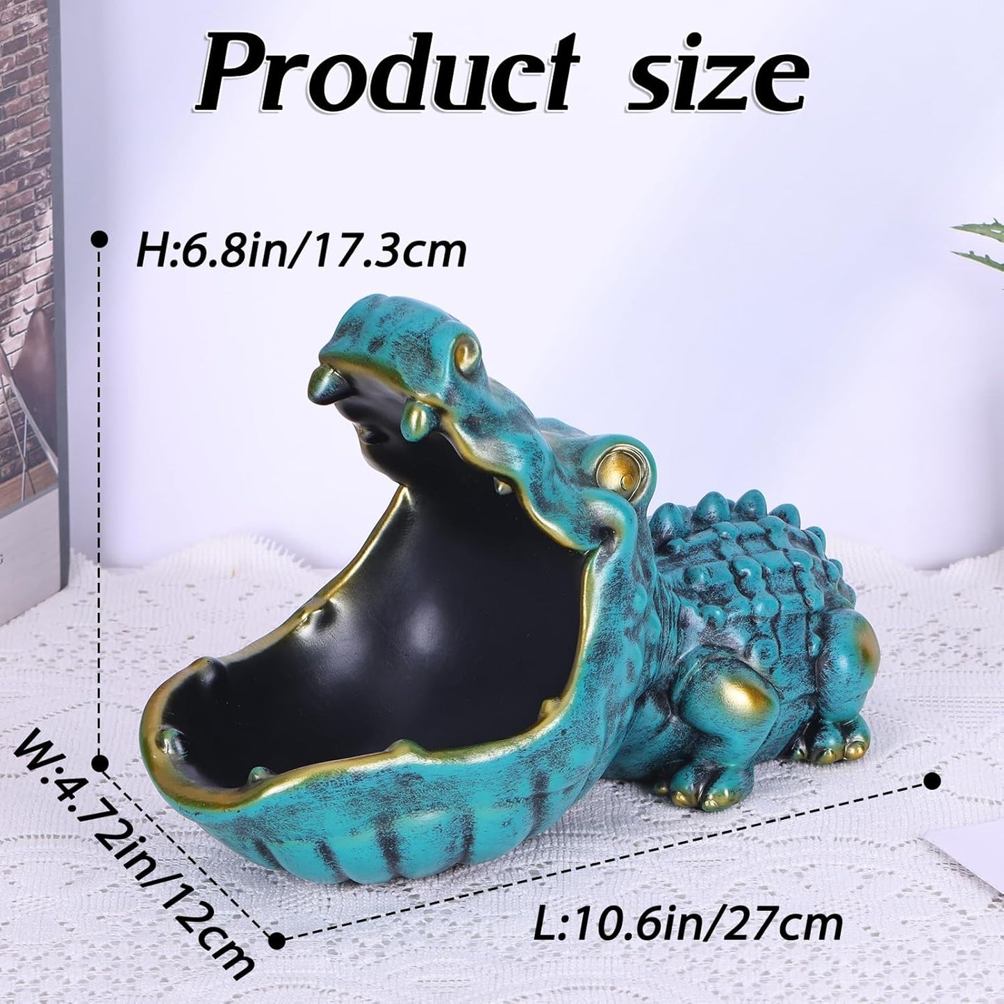 Alligator Statue Home Decorative Candy Bowl Resin Alligator Figurine Sculpture Table Art Decoration Sundries Key Container Storage Box (Alligator-Green)