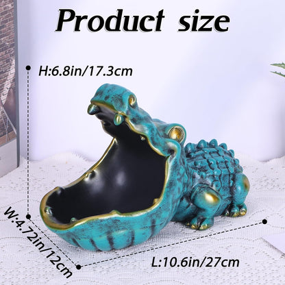 Alligator Statue Home Decorative Candy Bowl Resin Alligator Figurine Sculpture Table Art Decoration Sundries Key Container Storage Box (Alligator-Green)