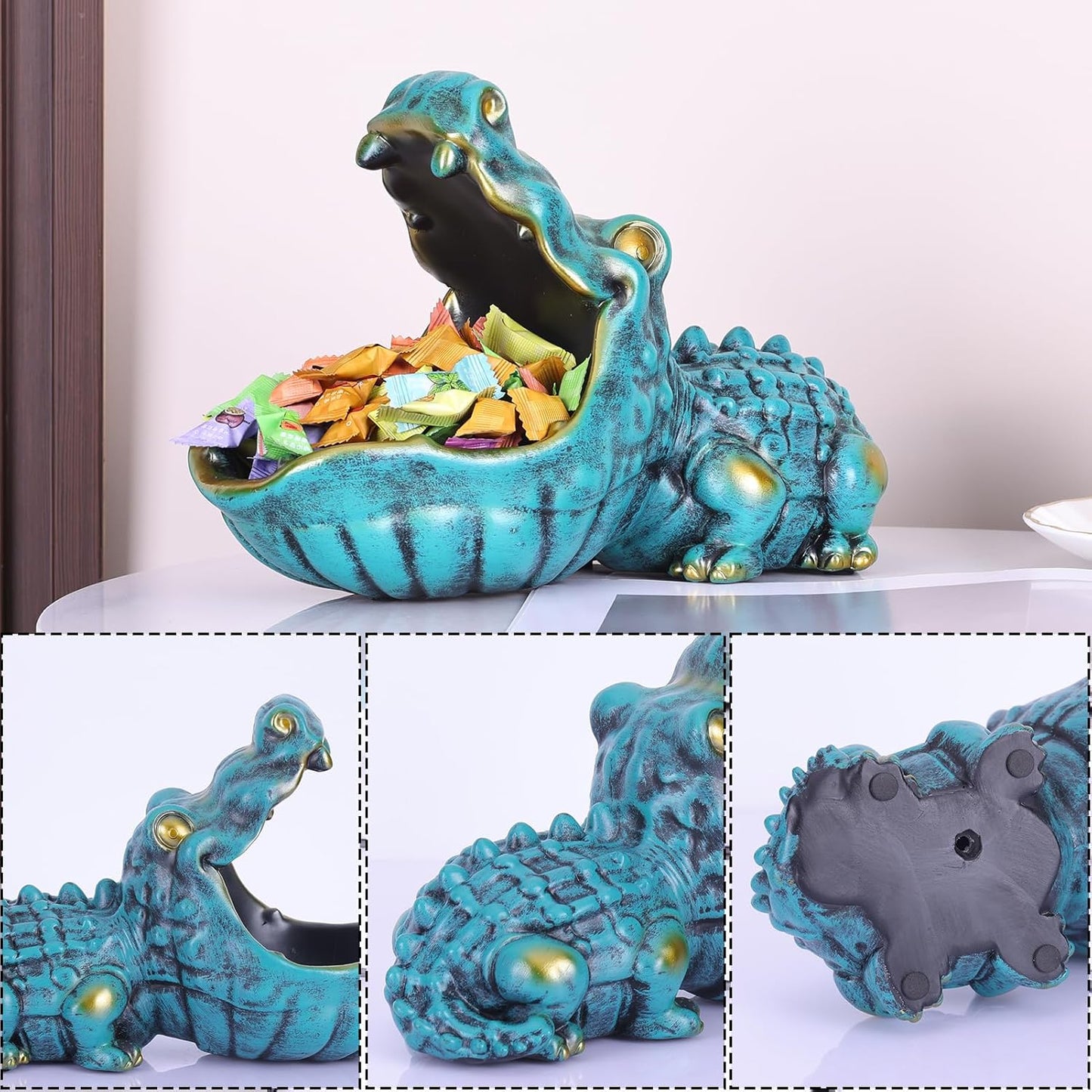 Alligator Statue Home Decorative Candy Bowl Resin Alligator Figurine Sculpture Table Art Decoration Sundries Key Container Storage Box (Alligator-Green)