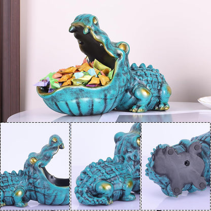Alligator Statue Home Decorative Candy Bowl Resin Alligator Figurine Sculpture Table Art Decoration Sundries Key Container Storage Box (Alligator-Green)