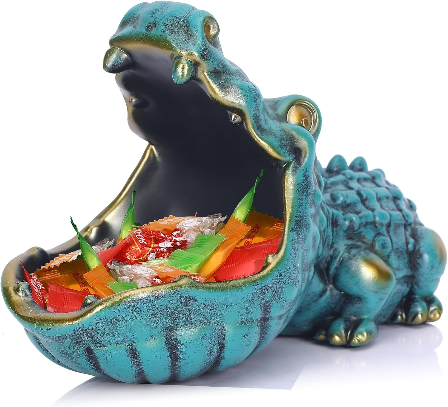 Crocodile Candy Dish, Fun Crocodile Statue Key Bowl for Entryway Table, Green Big Mouth Sculpture Weird Animal Hippo Candy Bowl - for Office Entry Way Table Art Sundries Container Storage Box