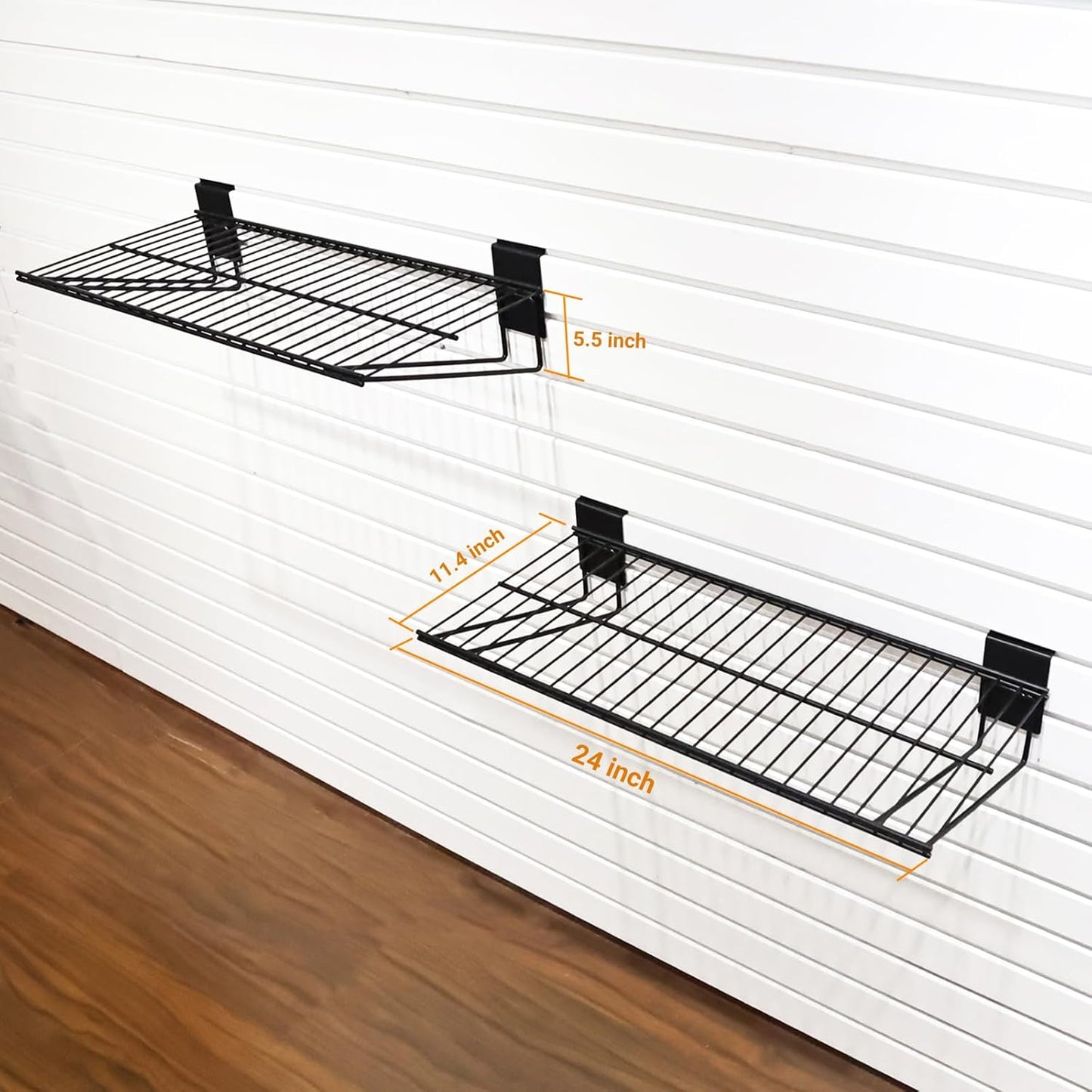 Slatwall Shelves 24 Inch, Heavy Duty Slatwall Accessories, Slat Wall Wire Shelf, Gargage Storage Slatboard Shelves (2 Pack)