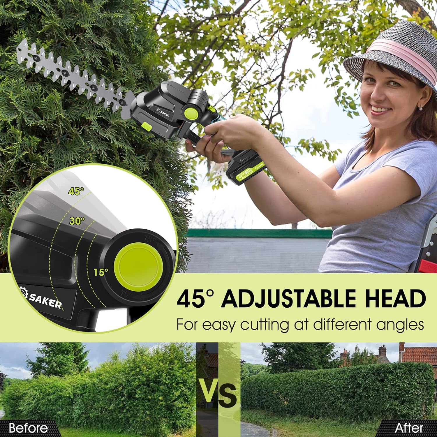 Cordless Hedge Trimmer-20V Electric Shrub Trimmer Grass Shears Handheld Grass Cutter, Hedge Shear with 2 PCS Rechargeable Battery and Charger for Garden, Lawn