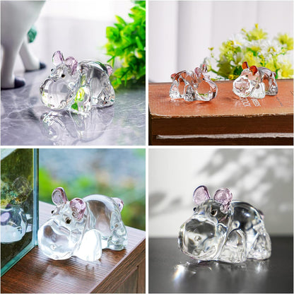2.8Inch Crystal Hippo Figurines Collectibles Gift for Mom from Daughter Art Glass Hippopotamus Statue Animal Paperweight Ornament for Table Home Decoration
