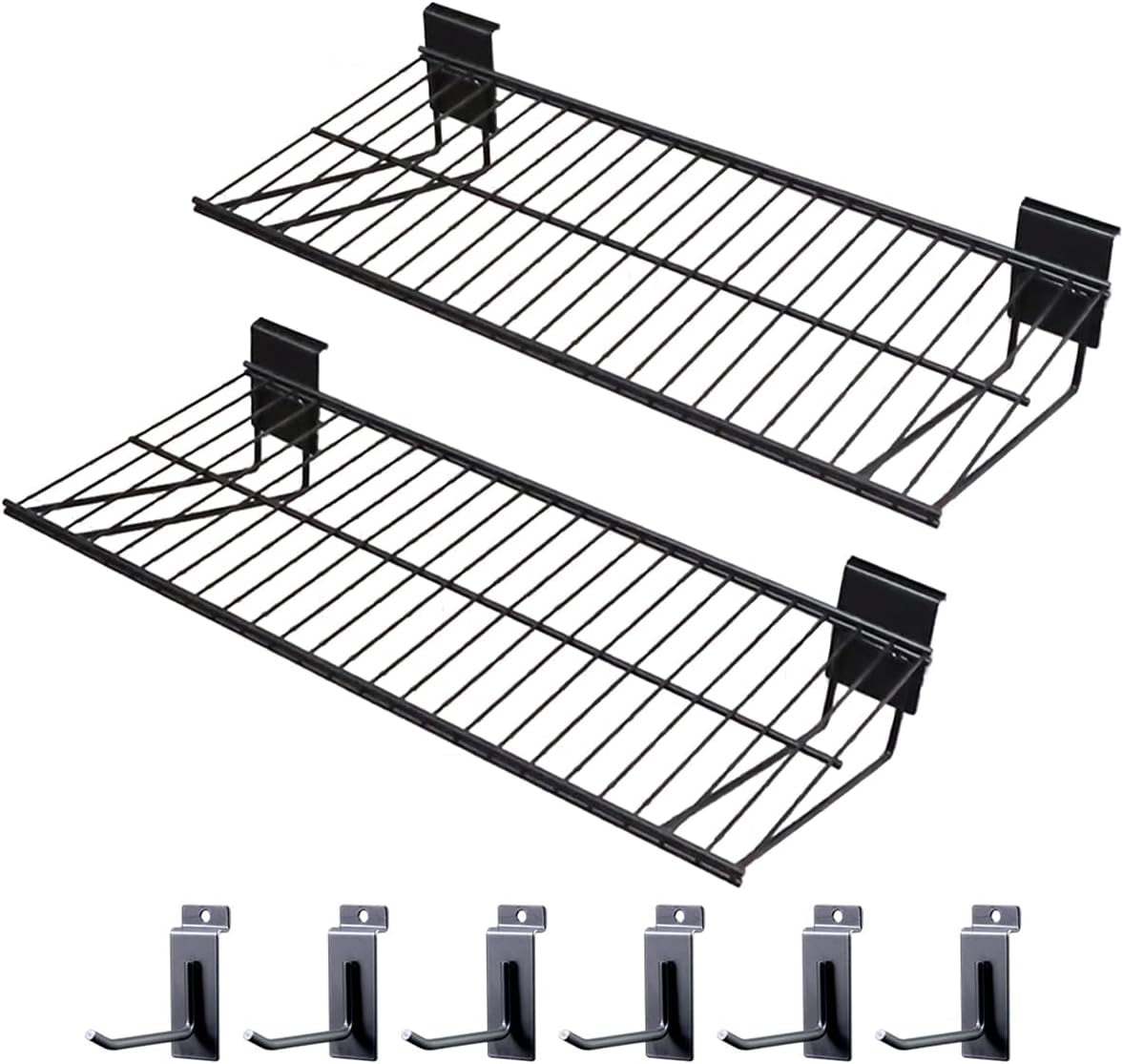 Slatwall Shelves 24 Inch, Heavy Duty Slatwall Accessories, Slat Wall Wire Shelf, Gargage Storage Slatboard Shelves (2 Pack)