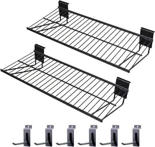 Slatwall Shelves 24 Inch, Heavy Duty Slatwall Accessories, Slat Wall Wire Shelf, Gargage Storage Slatboard Shelves (2 Pack)