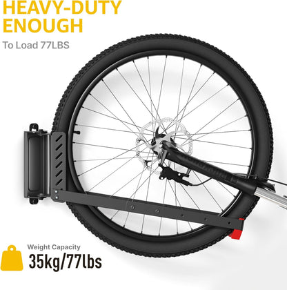 Swivel Bike Wall Mount, No Heavy Lifting Required Bike Wall Mount, Bike Hangers for Garage, Space-Saving Bike Rack Garage, Easy to Load and Unload, Bike Hanger Can Hold up to 77 Lbs