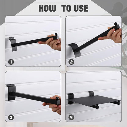 10 Pieces Slat Wall Faceout, 12 Inch Metal Square Straight Arm Hooks, Slatwall Hooks and Hangers Slatwall Accessories for Clothing Retail Garage Shop Display (Black)