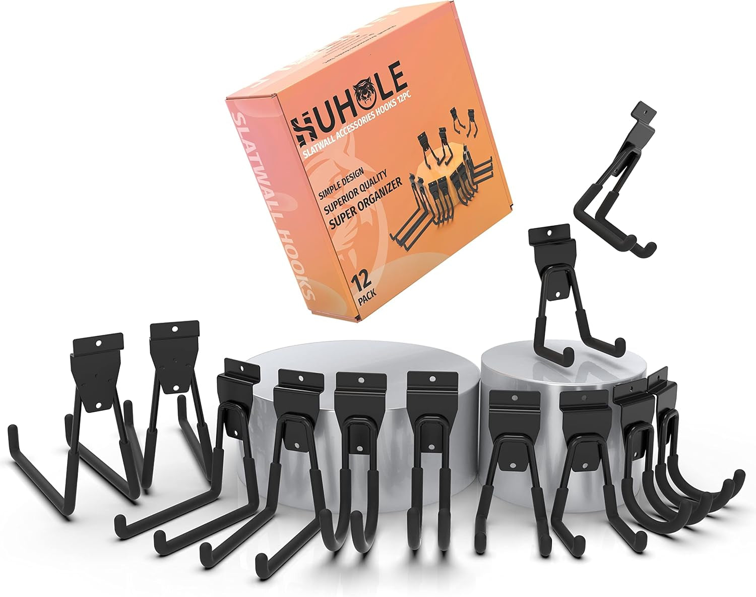 Slatwall Accessories, Multi Sizes Slatwall Hooks, Slat Wall Accessory, Slat Wall Hanging Hook and Hangers, 12Pack