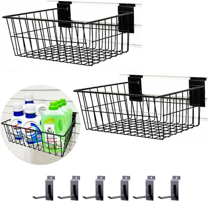 Slatwall Baskets 15 Inch, Large Slatwall Wire Baskets, Heavy-Duty Slat Wall Hanging Bins for Garage, Shops, Rooms, 2 Pack