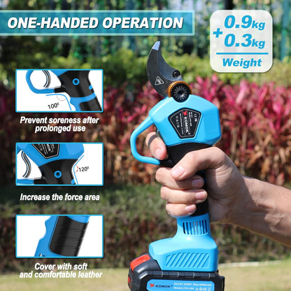 Electric Pruning Shears, Cordless Electric Pruner Battery Operated Tree Branch Cutter with 2Pcs 2Ah Lithium Batteries, 1.2 Inch (30Mm) Cutting Diameter 8-10 Working Hours