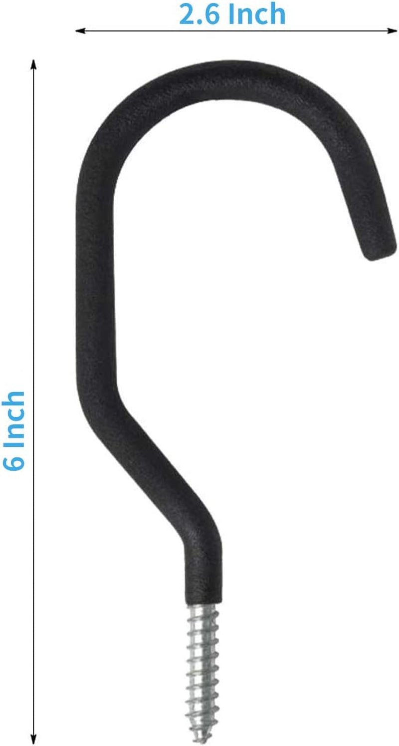 8 Pack Bike Hanger Storage Hook Rack, Rubber Coated Heavy Duty Large Screw in Ceiling Hooks for Garage Wall and Ceiling Bicycle Storage, Utility Tool Hanger (Black)