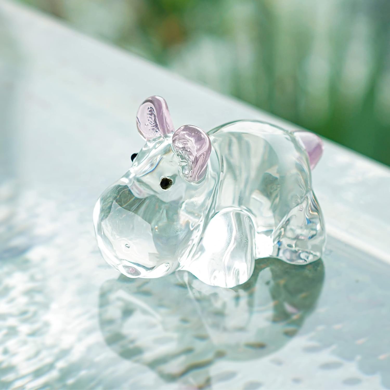 2.8Inch Crystal Hippo Figurines Collectibles Gift for Mom from Daughter Art Glass Hippopotamus Statue Animal Paperweight Ornament for Table Home Decoration