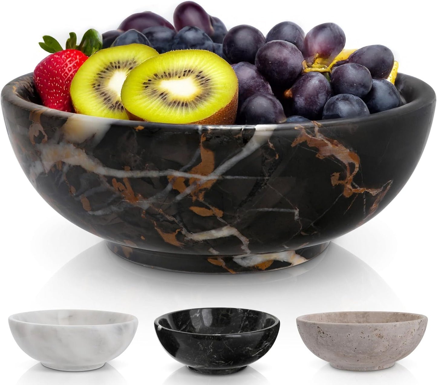 8" Luxury Black Marble Decorative Bowl for Coffee Table - Elegant Decorative Fruit Bowl for Kitchen Counter - Heavy Stone Entryway Catch All for Keys, Potpourri Holder Centerpiece, Medium