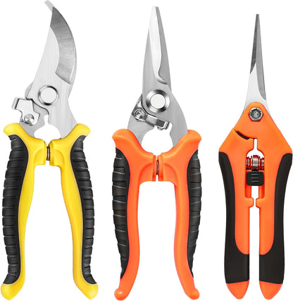 3 Pack Garden Pruning Shears, Stainless Steel Shears, Gardening Shears, Scissors, Garden Clippers, Pruning Snips, Pruning Shears for Gardening Tools