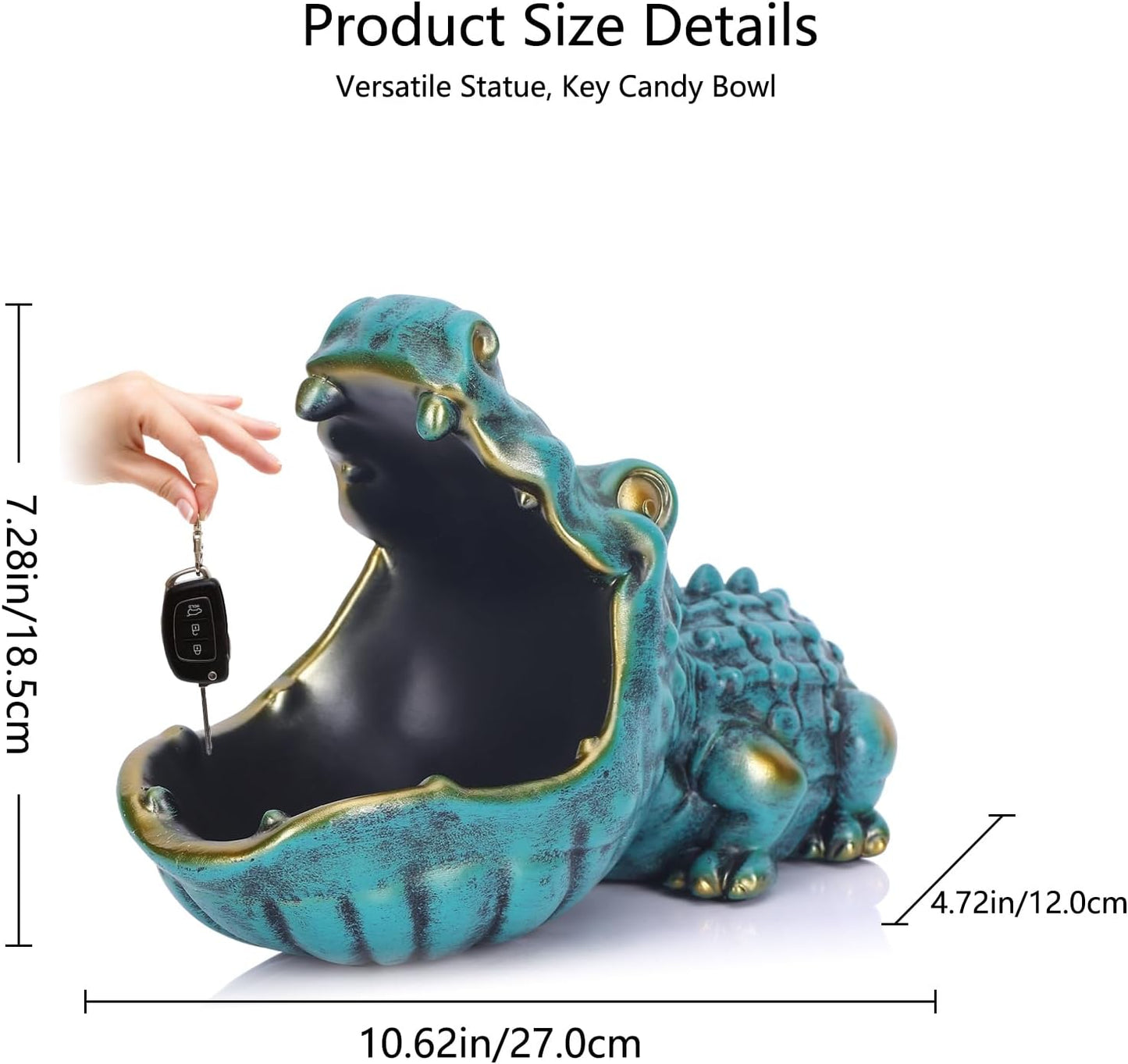 Crocodile Candy Dish, Fun Crocodile Statue Key Bowl for Entryway Table, Green Big Mouth Sculpture Weird Animal Hippo Candy Bowl - for Office Entry Way Table Art Sundries Container Storage Box