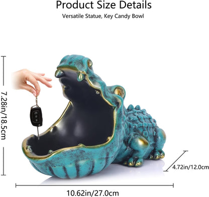 Crocodile Candy Dish, Fun Crocodile Statue Key Bowl for Entryway Table, Green Big Mouth Sculpture Weird Animal Hippo Candy Bowl - for Office Entry Way Table Art Sundries Container Storage Box