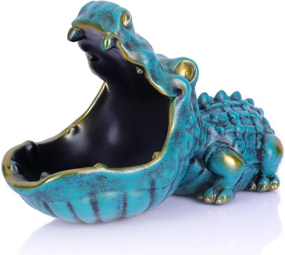 Alligator Statue Home Decorative Candy Bowl Resin Alligator Figurine Sculpture Table Art Decoration Sundries Key Container Storage Box (Alligator-Green)