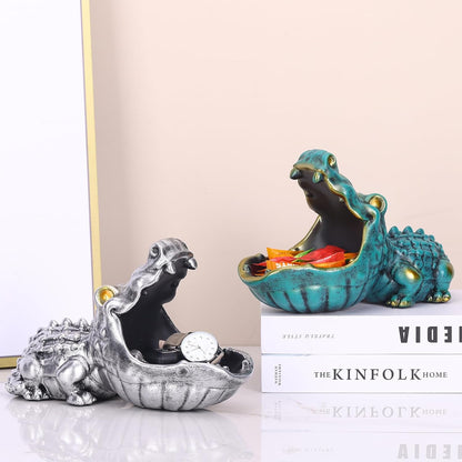 Crocodile Candy Dish, Fun Crocodile Statue Key Bowl for Entryway Table, Green Big Mouth Sculpture Weird Animal Hippo Candy Bowl - for Office Entry Way Table Art Sundries Container Storage Box