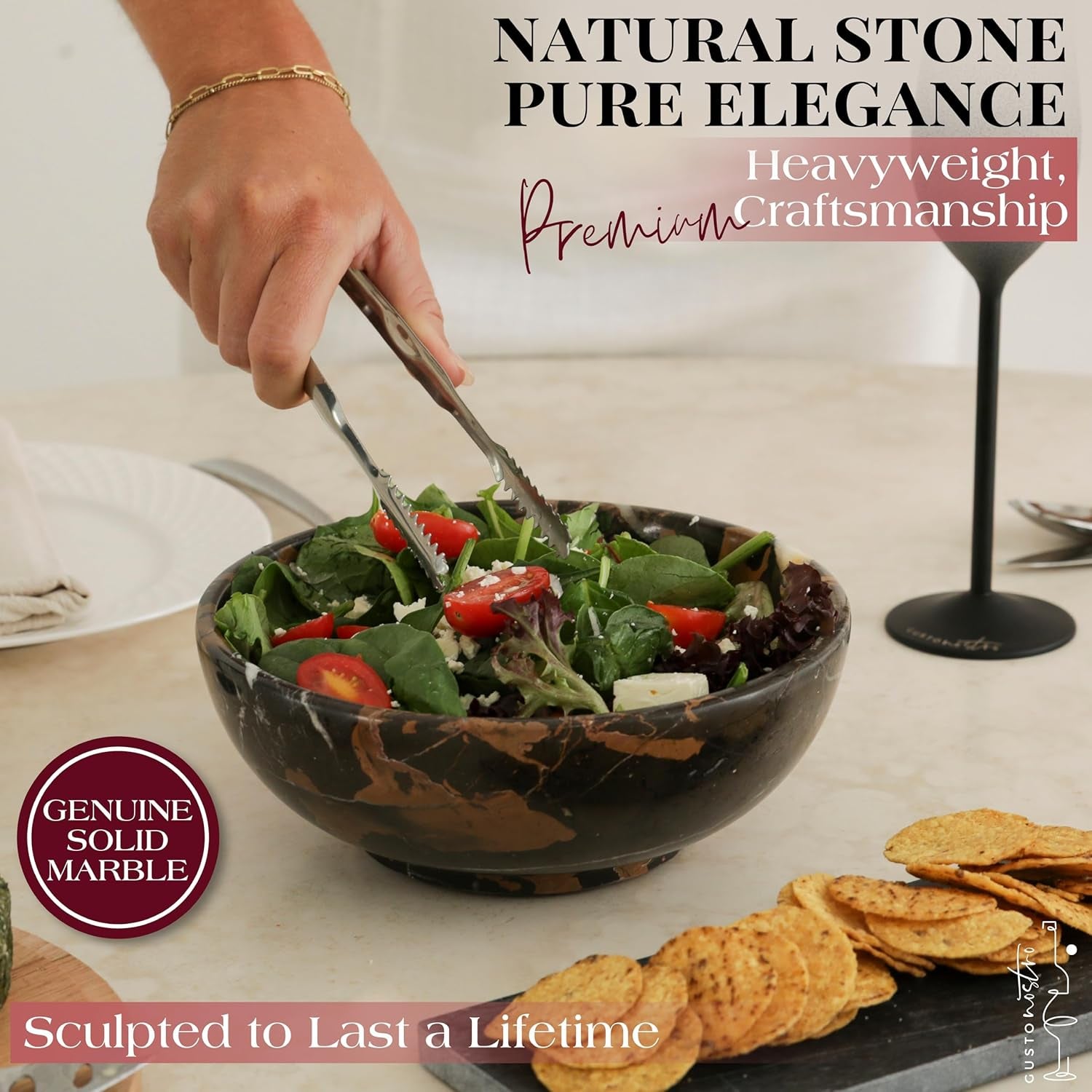 8" Luxury Black Marble Decorative Bowl for Coffee Table - Elegant Decorative Fruit Bowl for Kitchen Counter - Heavy Stone Entryway Catch All for Keys, Potpourri Holder Centerpiece, Medium