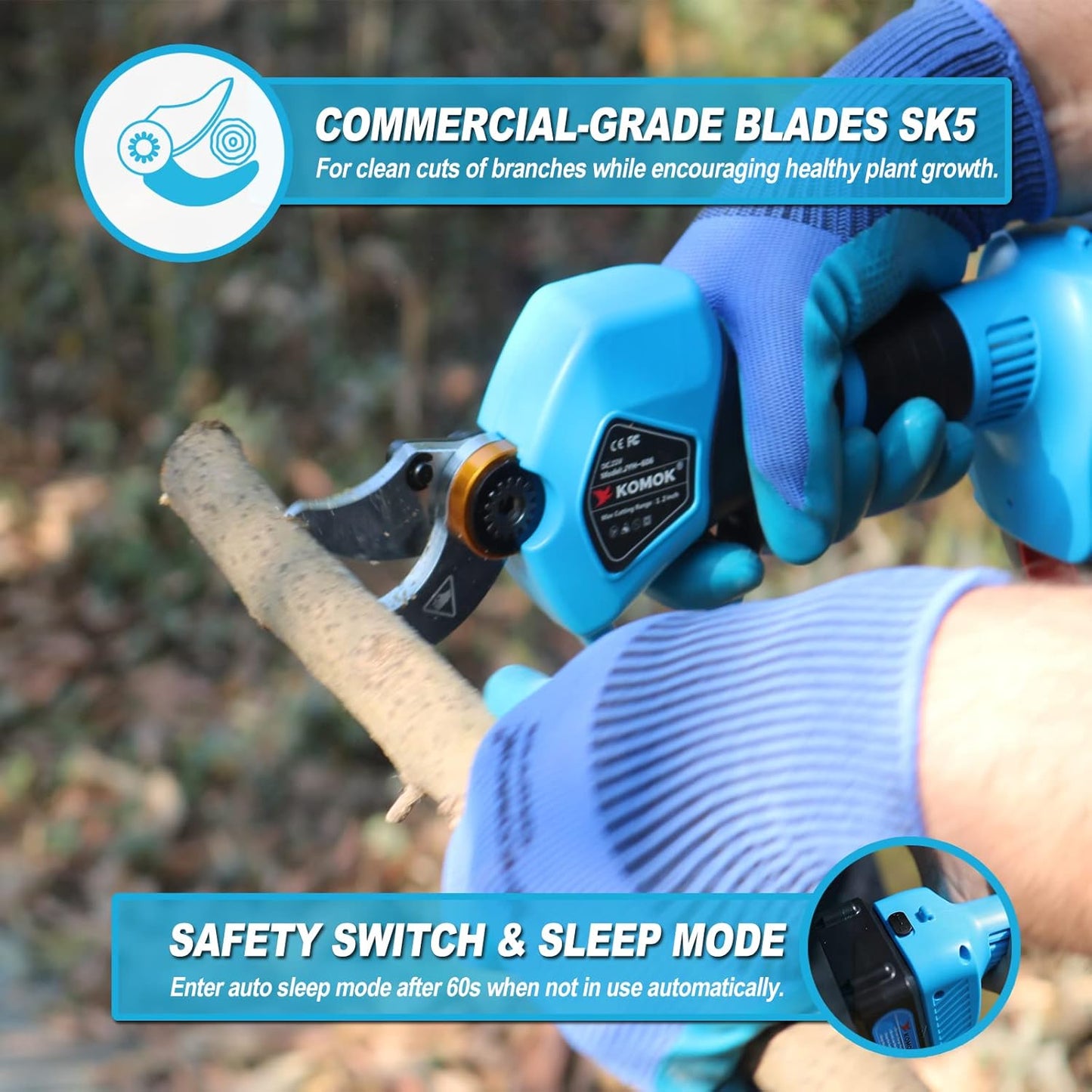 Electric Pruning Shears, Cordless Electric Pruner Battery Operated Tree Branch Cutter with 2Pcs 2Ah Lithium Batteries, 1.2 Inch (30Mm) Cutting Diameter 8-10 Working Hours