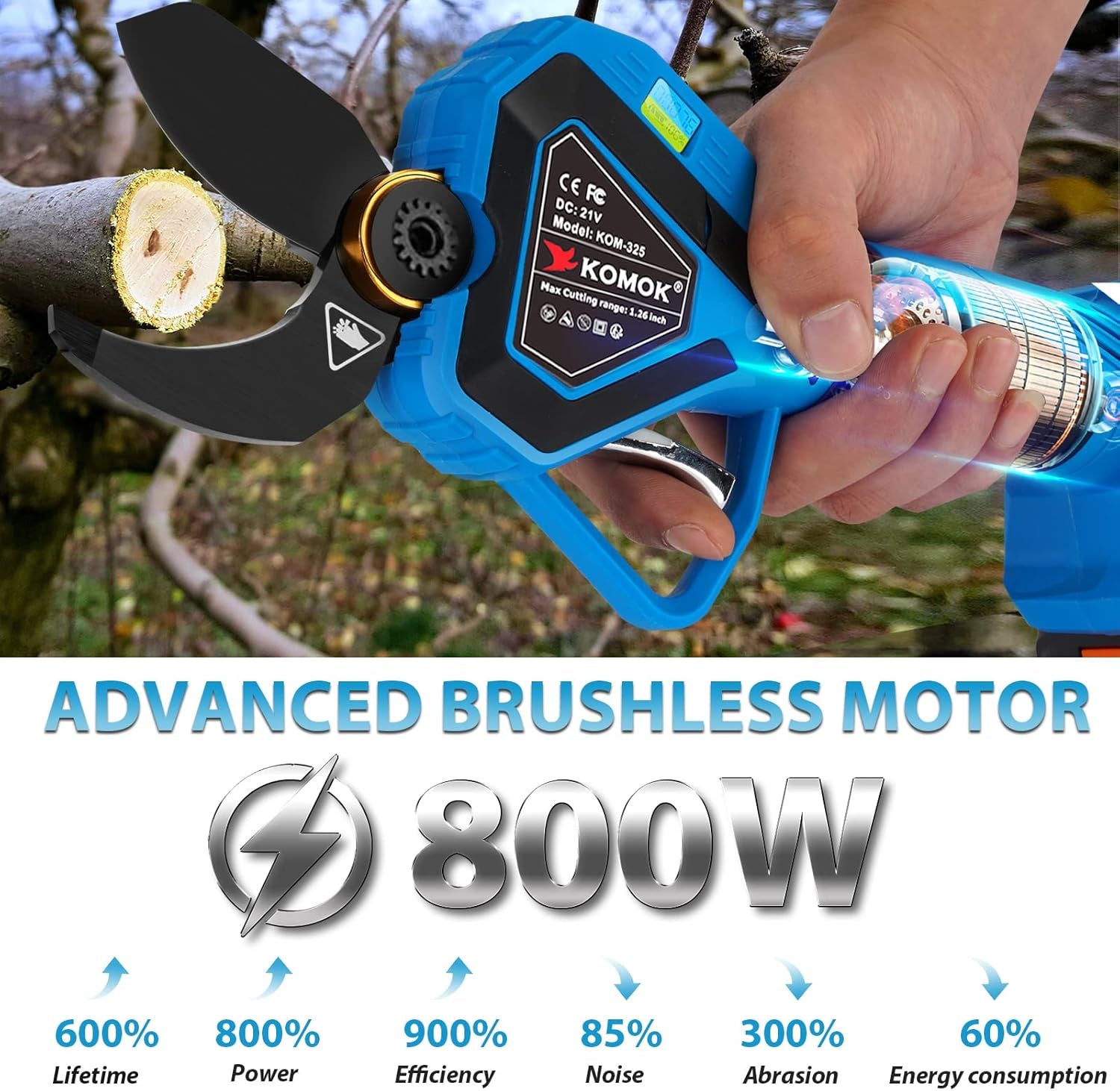 Electric Pruning Shears, Professional Cordless Electric Pruner, Battery Powered Tree Branch Cutter with 2Pcs 2Ah Battery, 1.26 Inch Cutting Diameter, up to 10 Working Hours