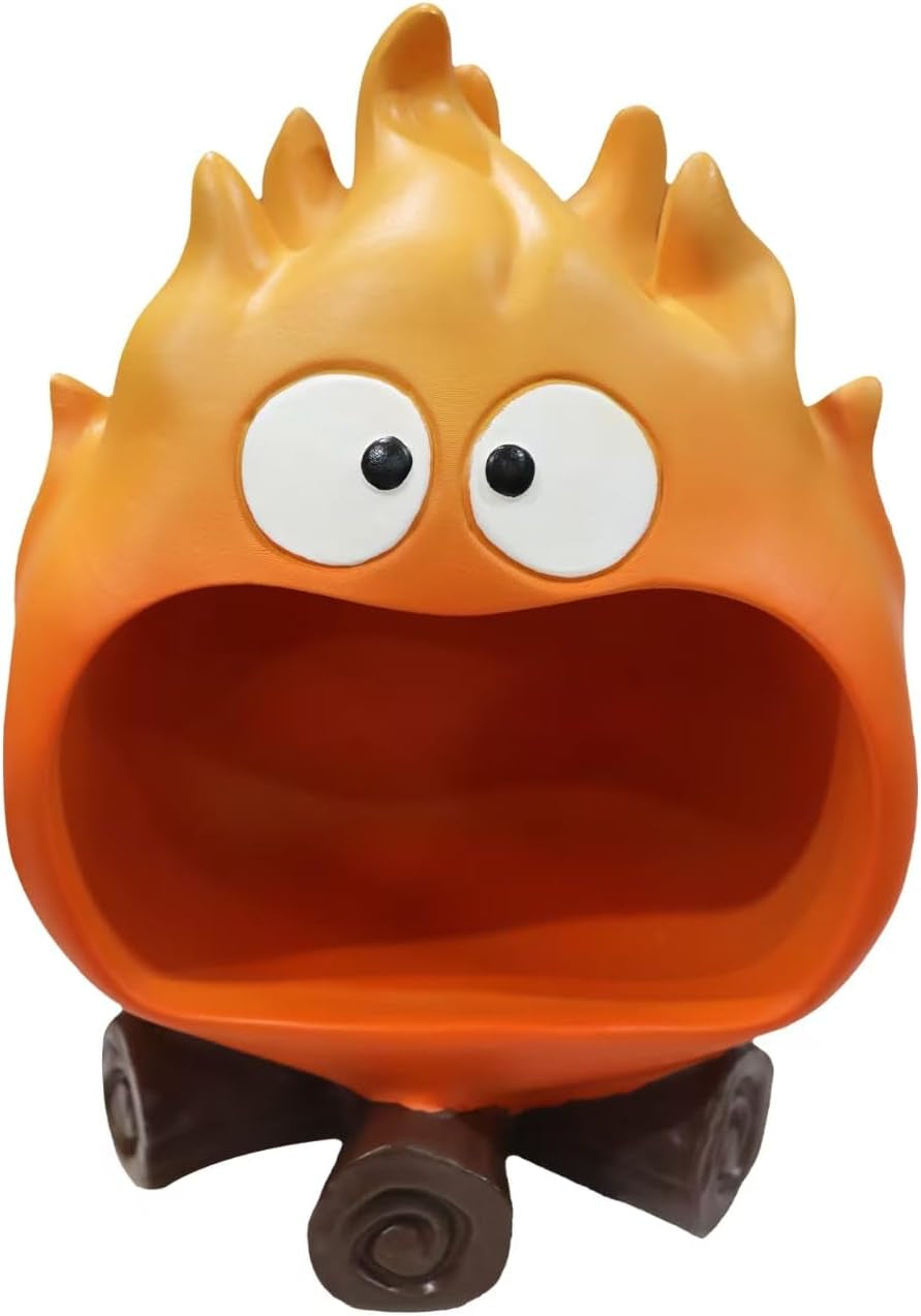 Funny Resin Flame Statue with Candy Dish & Key Dish, Entryway Table Candy Bowl Decor (Orange)
