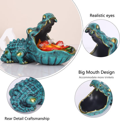 Crocodile Candy Dish, Fun Crocodile Statue Key Bowl for Entryway Table, Green Big Mouth Sculpture Weird Animal Hippo Candy Bowl - for Office Entry Way Table Art Sundries Container Storage Box