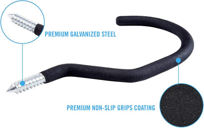 8 Pack Bike Hanger Storage Hook Rack, Rubber Coated Heavy Duty Large Screw in Ceiling Hooks for Garage Wall and Ceiling Bicycle Storage, Utility Tool Hanger (Black)