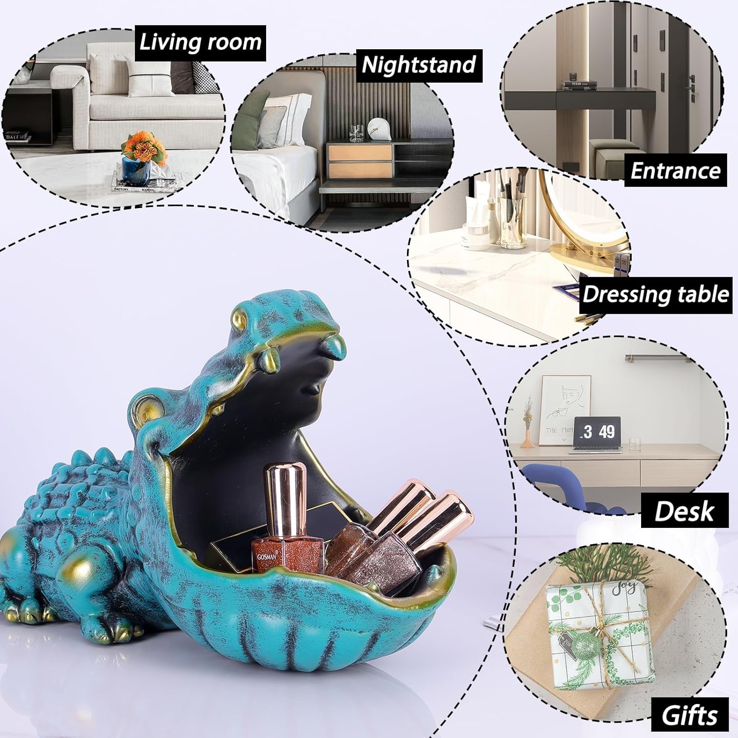 Alligator Statue Home Decorative Candy Bowl Resin Alligator Figurine Sculpture Table Art Decoration Sundries Key Container Storage Box (Alligator-Green)