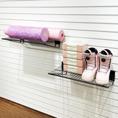 Slatwall Shelves 24 Inch, Heavy Duty Slatwall Accessories, Slat Wall Wire Shelf, Gargage Storage Slatboard Shelves (2 Pack)