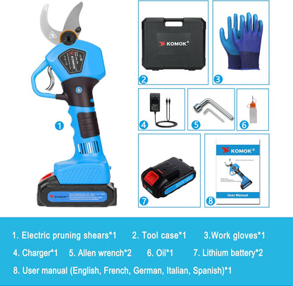 Electric Pruning Shears, Cordless Electric Pruner Battery Operated Tree Branch Cutter with 2Pcs 2Ah Lithium Batteries, 1.2 Inch (30Mm) Cutting Diameter 8-10 Working Hours