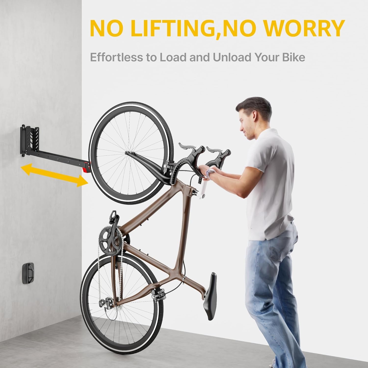 Swivel Bike Wall Mount, No Heavy Lifting Required Bike Wall Mount, Bike Hangers for Garage, Space-Saving Bike Rack Garage, Easy to Load and Unload, Bike Hanger Can Hold up to 77 Lbs