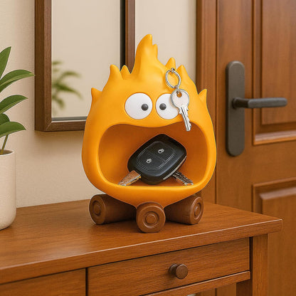 Funny Resin Flame Statue with Candy Dish & Key Dish, Entryway Table Candy Bowl Decor (Orange)